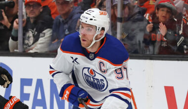 Edmonton Oilers center Connor McDavid (97) controls the puck.