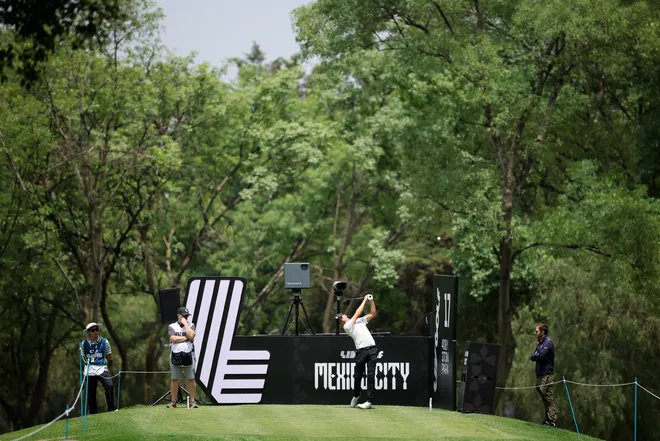 Bjorn Hellgren hits a tee shot during a practice round ahead of the 2026 LIV Golf Mexico City at Club de Golf Chapultepec in Mexico City.