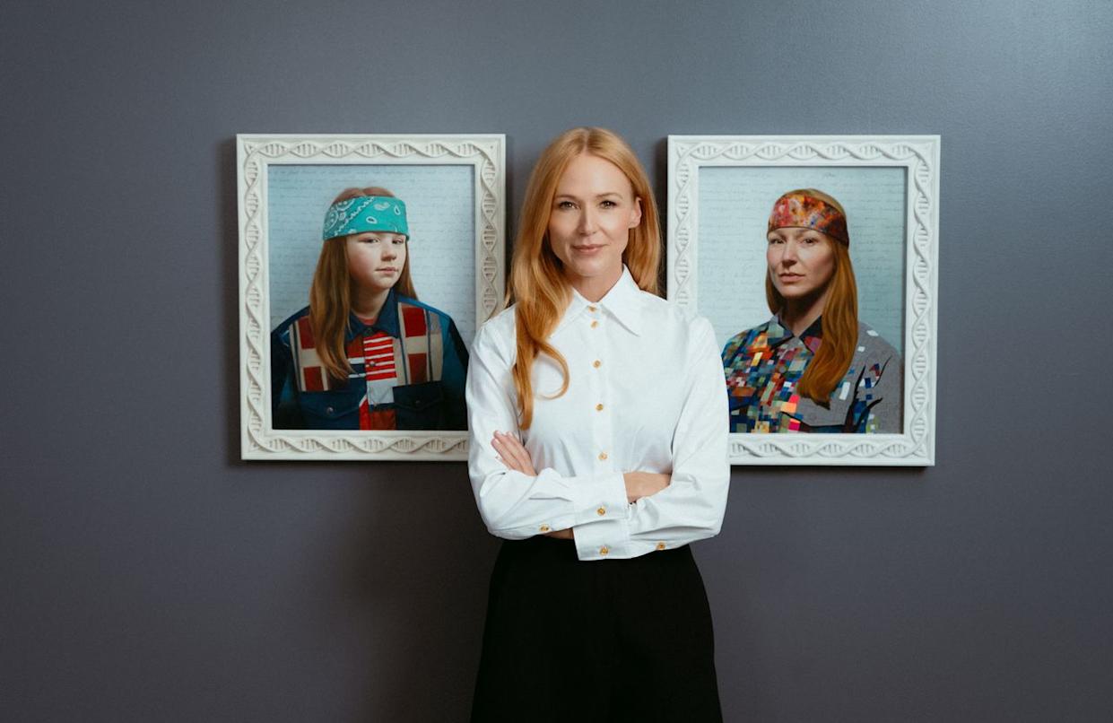 Jewel poses with a portrait of her son Kase (left) and a self-portrait (right).Credit: Matthew Takes