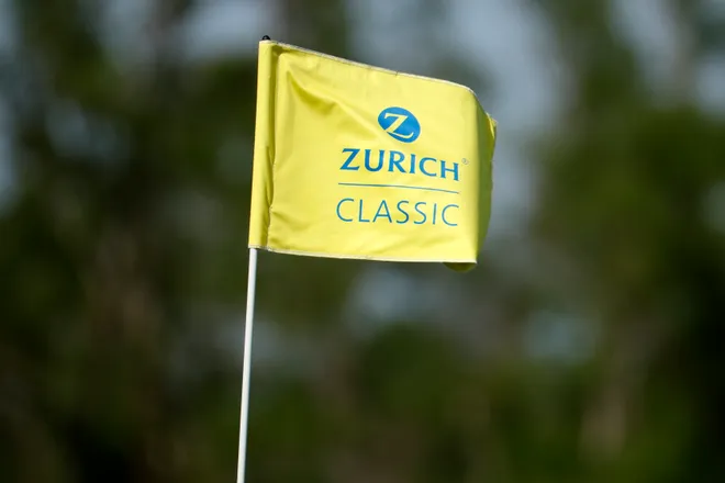 A Zurich pin flag during a pro-am prior to the Zurich Classic of New Orleans at TPC Louisiana on April 20, 2022 in Avondale, Louisiana.