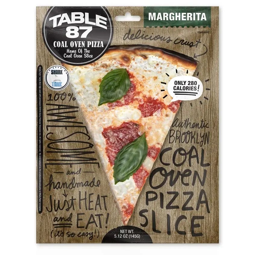 Frozen Margherita pizza packaging showing a single slice. Frozen Margherita pizza packaging showing a single slice.