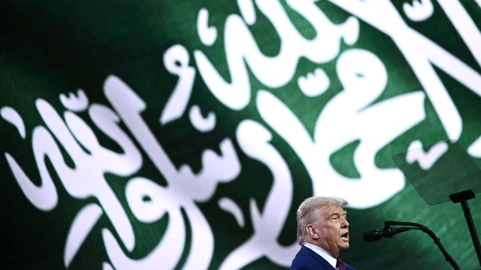 S President Donald Trump speaks during the Saudi-US investment forum at the King Abdul Aziz International Conference Center in Riyadh on May 13, 2025. - Brendan Smialowski/AFP/Getty Images