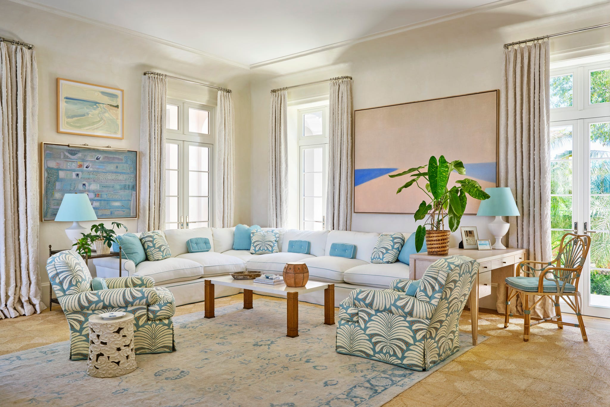 Bright and airy living room with coastal decor.