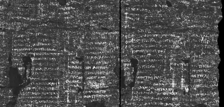 Ai Processed Scan Revealing Hidden Text Inside A Carbonized Ancient Papyrus