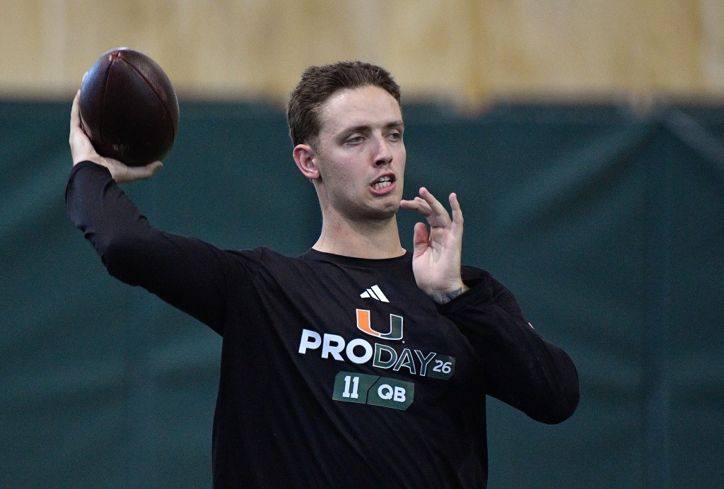Miami Pro Day Football QB 11 passing a football.