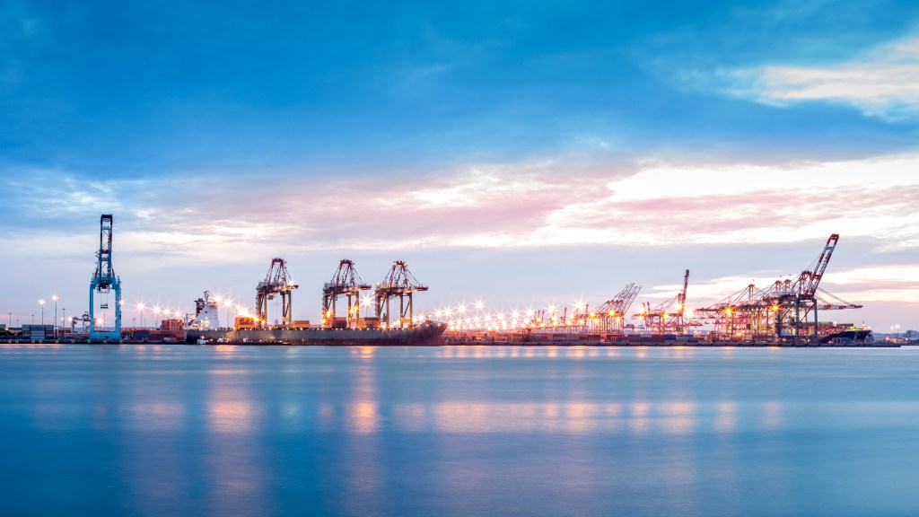 Port Newark-Elizabeth Marine Terminal with container ships and cranes.