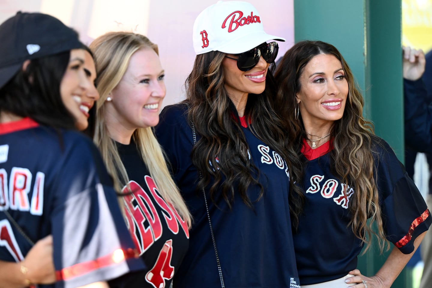 "The Real Housewives of Rhode Island" stars Rulla Nehme Pontarelli and Alicia Carmody posed for a picture with fans before Friday night's game at Fenway Park.