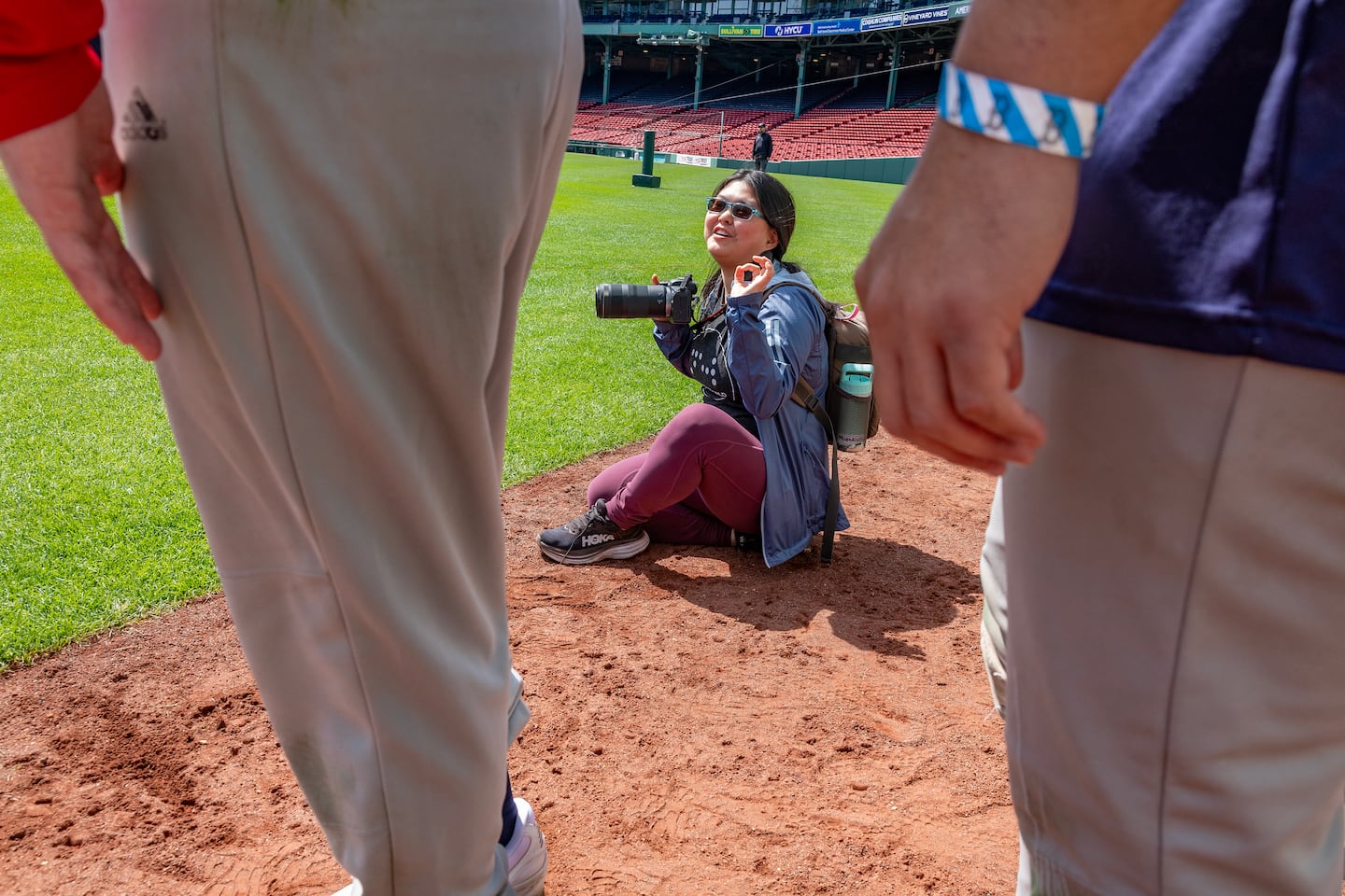 Caruso is funny, bright, and bubbly. That helps her get great access, like here at Fenway Park covering Beep Baseball.