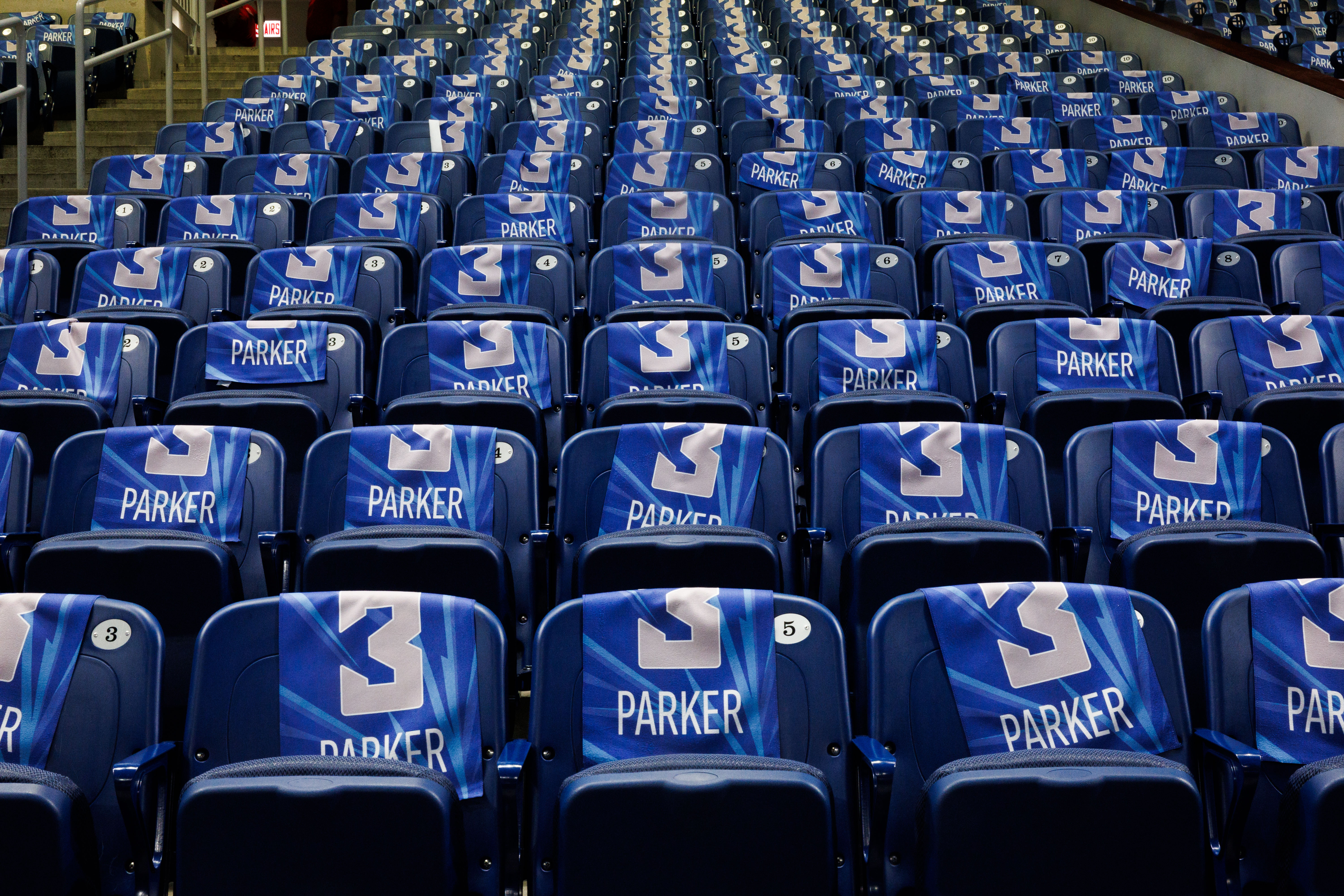 Candace Parker towels sit on chairs before the Sky play...