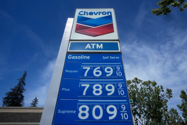 The gasoline price board is displayed at a gas station, April 15, 2026, in Menlo Park, California. (Jeff Chiu/AP)