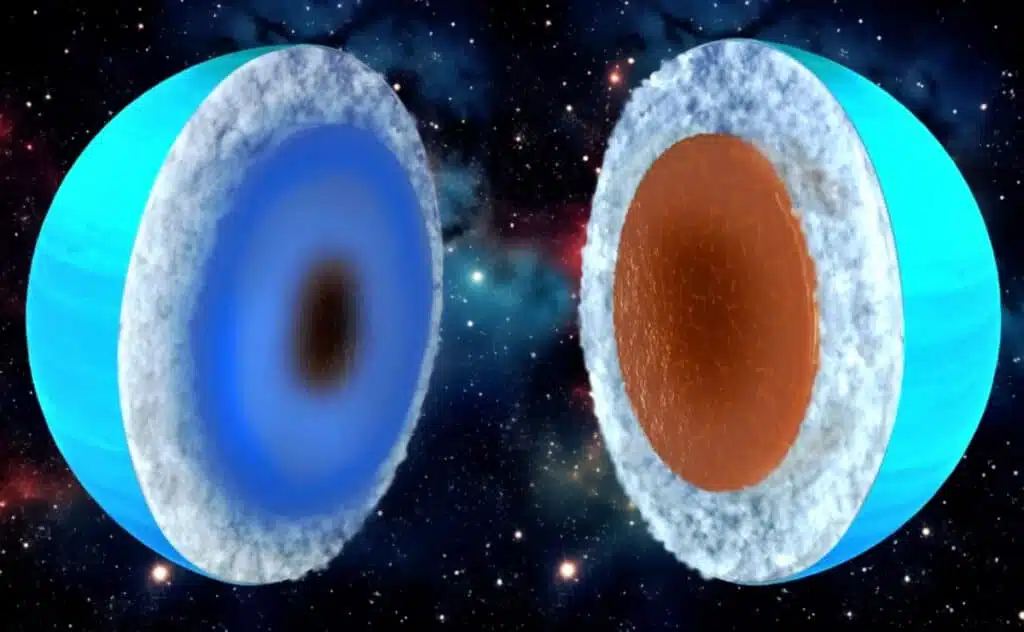 Cutaway View Of Uranus And Neptune Revealing Extreme Inner Layers.