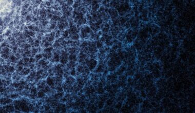 3D map of the universe: Twisty, wispy blue filaments irregularly connected, making a diffuse 3D web.