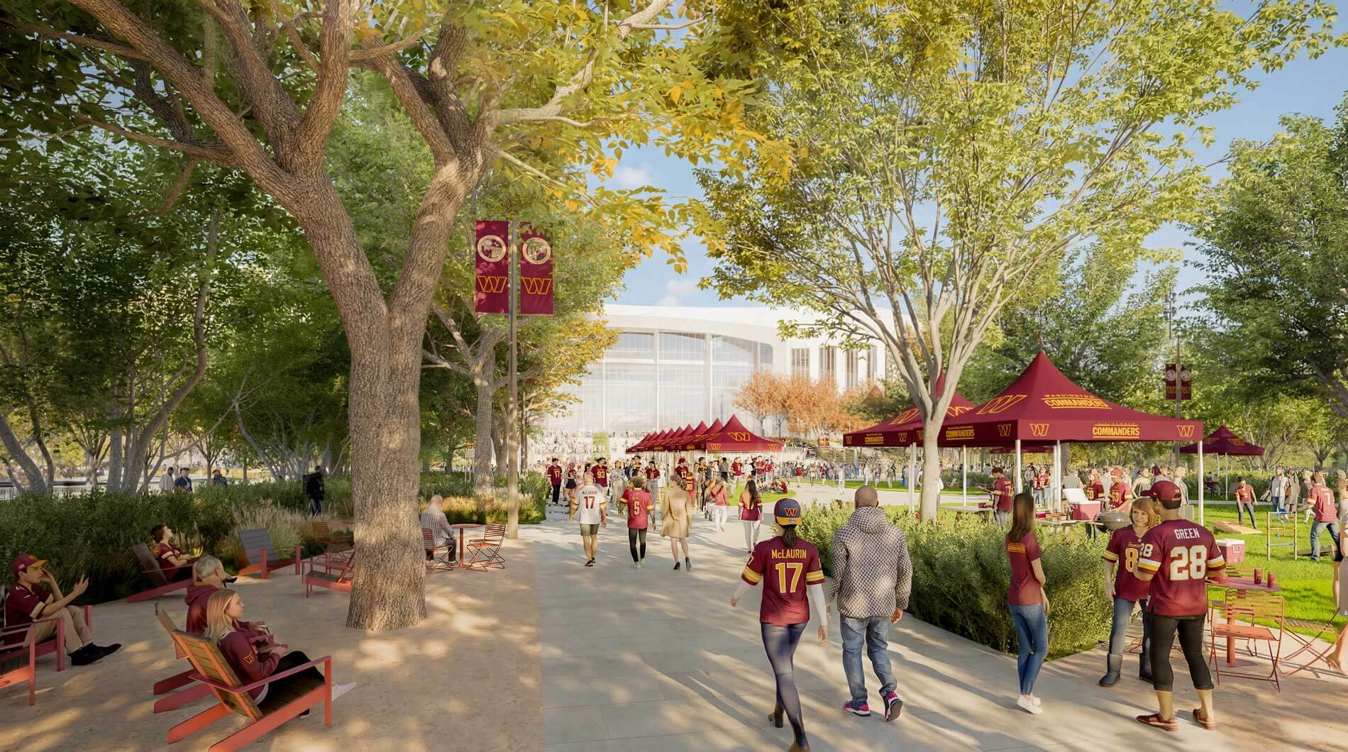 a festival plaza outside the washington commanders stadium