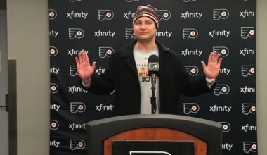 A photo of Collin, the Flyers fan who gave Sidney Crosby the side-eye during Game 3, at Xfinity Mobile Arena.