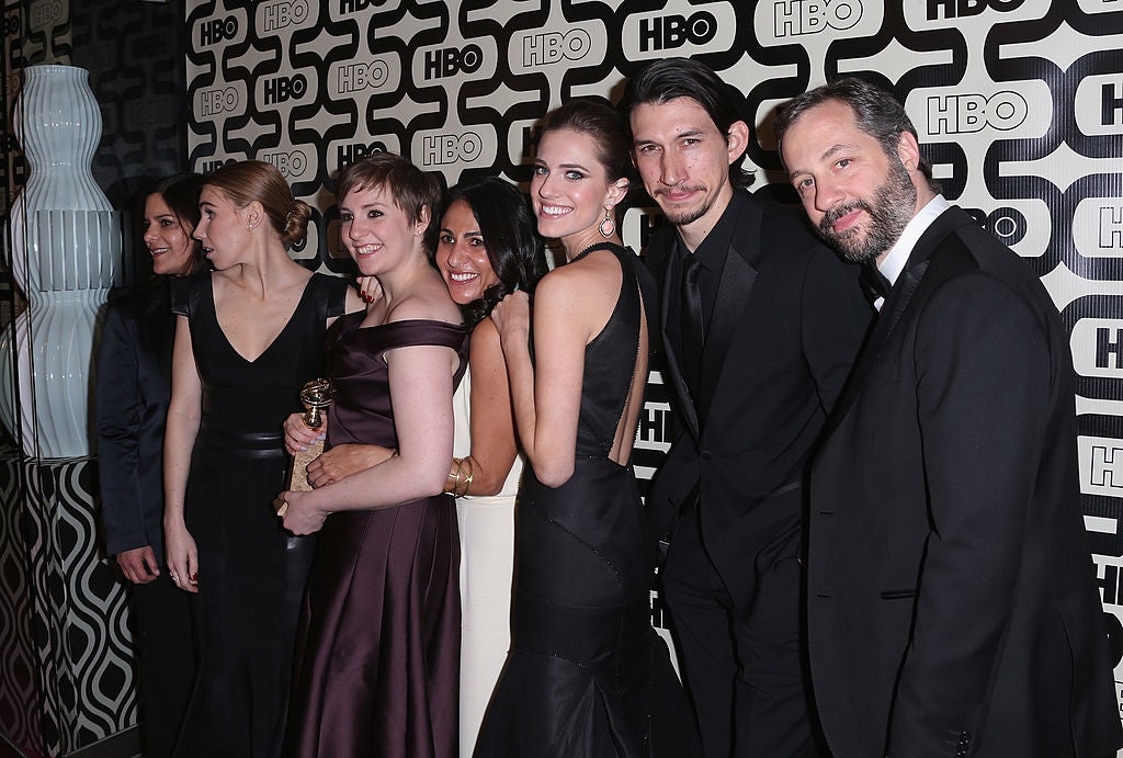 Dunham (third from left) and Driver (second from right) with the cast and creative team of 'Girls' in 2013