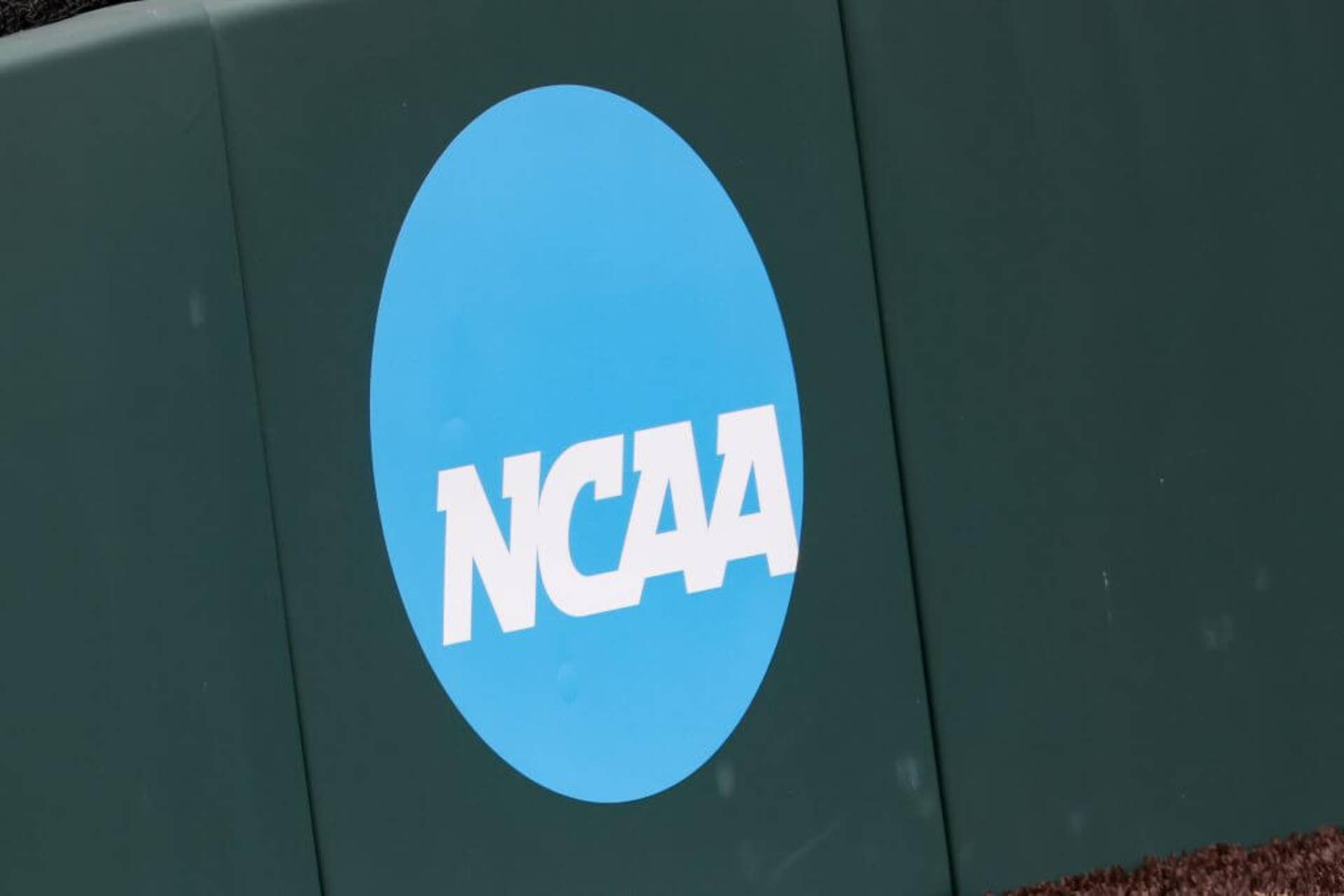 The NCAA logo is displayed during an NCAA Division I Regional game between Texas and Houston Christian in 2025.