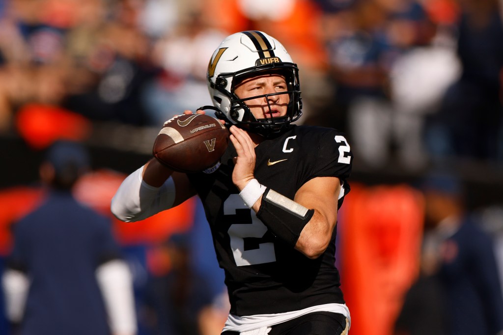 Vanderbilt quarterback AJ Swann preparing to throw the football.