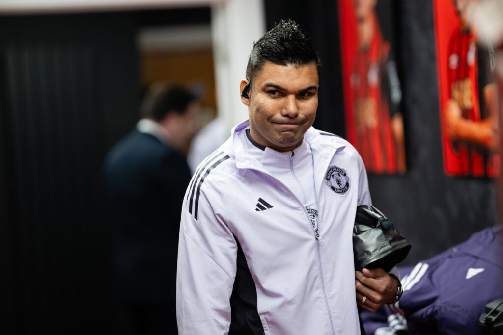 Casemiro arrives ahead of the Premier League match between Bournemouth and Manchester United at the Vitality Stadium in 2026 in Bournemouth, England.