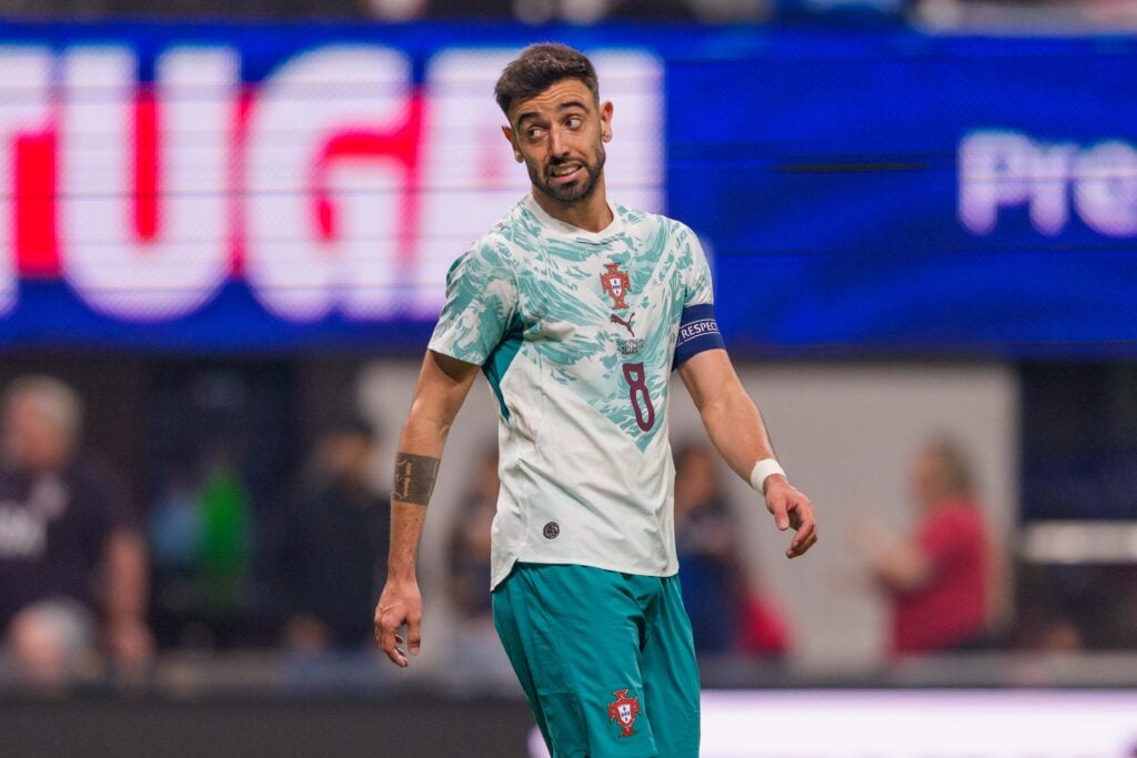 Bruno Fernandes #8 of Portugal makes a funny face after a missed shot