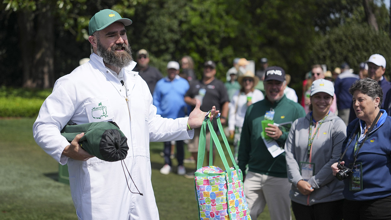 Former NFL football player, Jason Kelce, during the Par Three Contest prior to Masters Tournament at Augusta National Golf Club on April 8, 2026 in Augusta, Georgia.