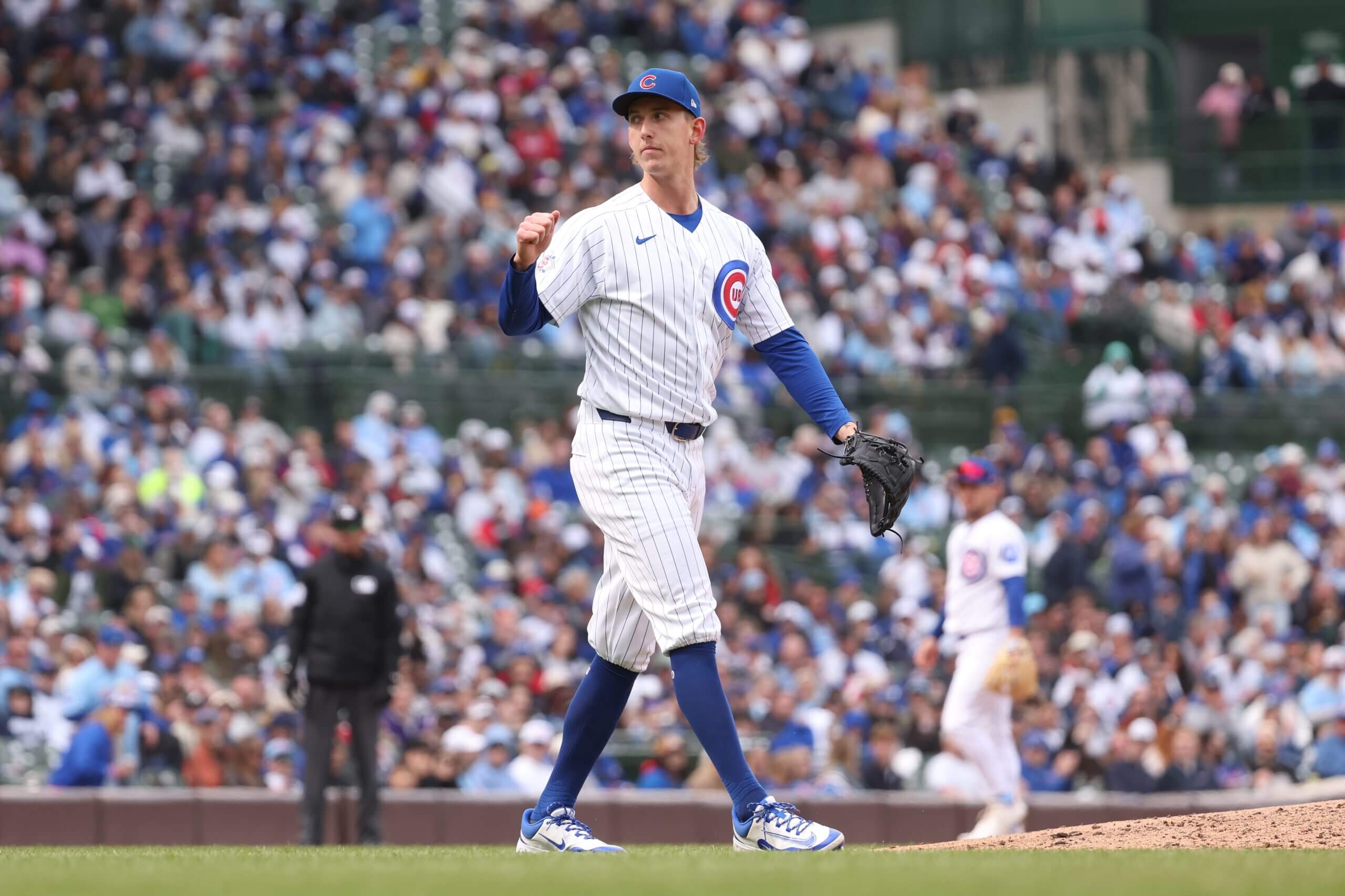 Ben Brown of the Chicago Cubs reacts after a strikeout.