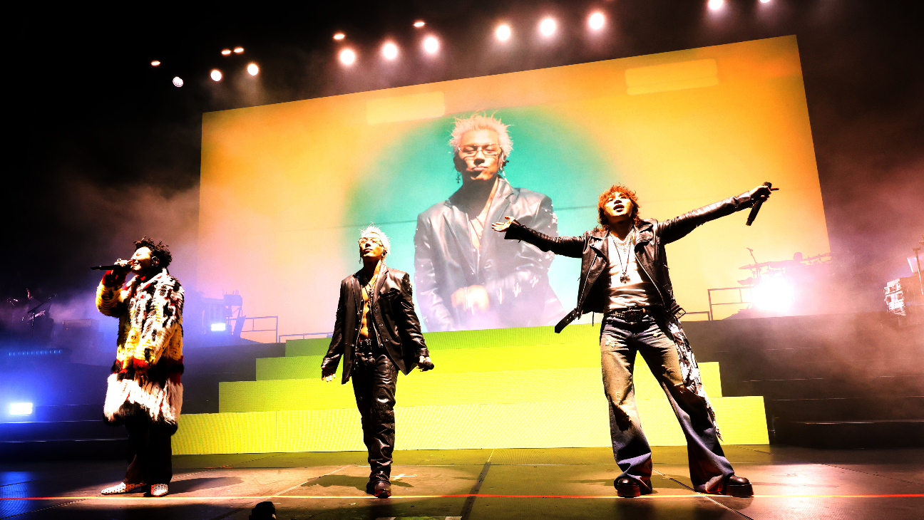 G-Dragon, Taeyang, and Daesung of BigBang peform at the 2026 Coachella Valley Music And Arts Festival on April 12, 2026.