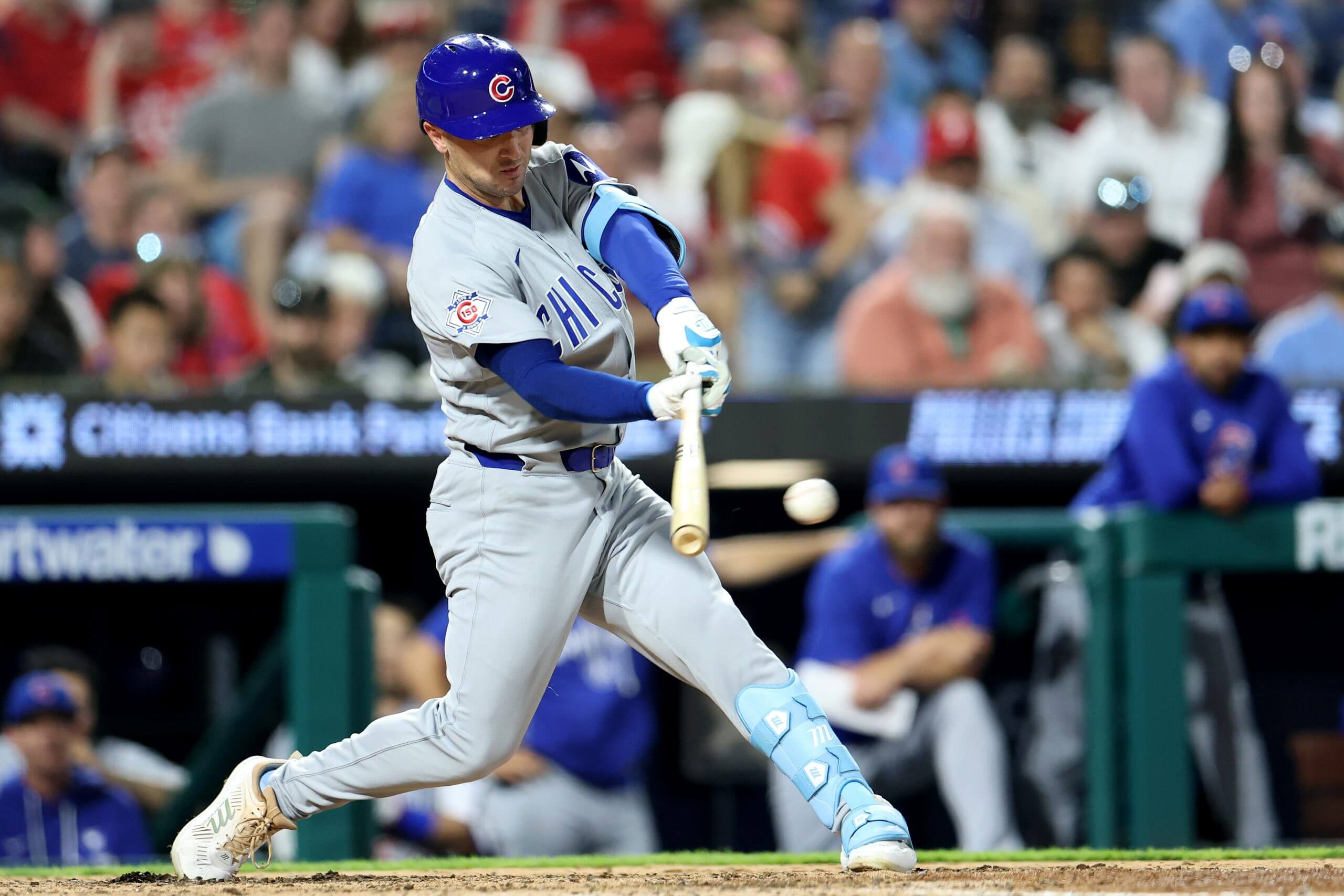 Alex Bregman of the Chicago Cubs hits a single.