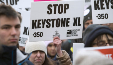 Opponents of the Keystone XL and Dakota Access pipelines hold a rally to protest President Donald Trump’s executive orders advancing their construction at Lafayette Park in Washington, D.C., on Jan 24, 2017. Credit: Saul Loeb/AFP via Getty Images