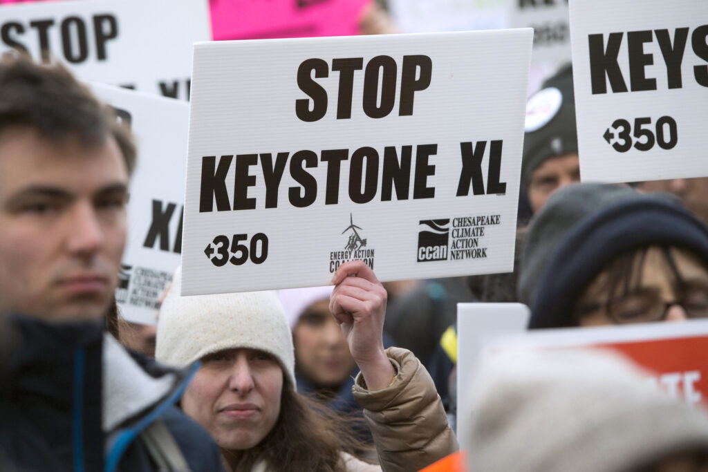 Opponents of the Keystone XL and Dakota Access pipelines hold a rally to protest President Donald Trump’s executive orders advancing their construction at Lafayette Park in Washington, D.C., on Jan 24, 2017. Credit: Saul Loeb/AFP via Getty Images