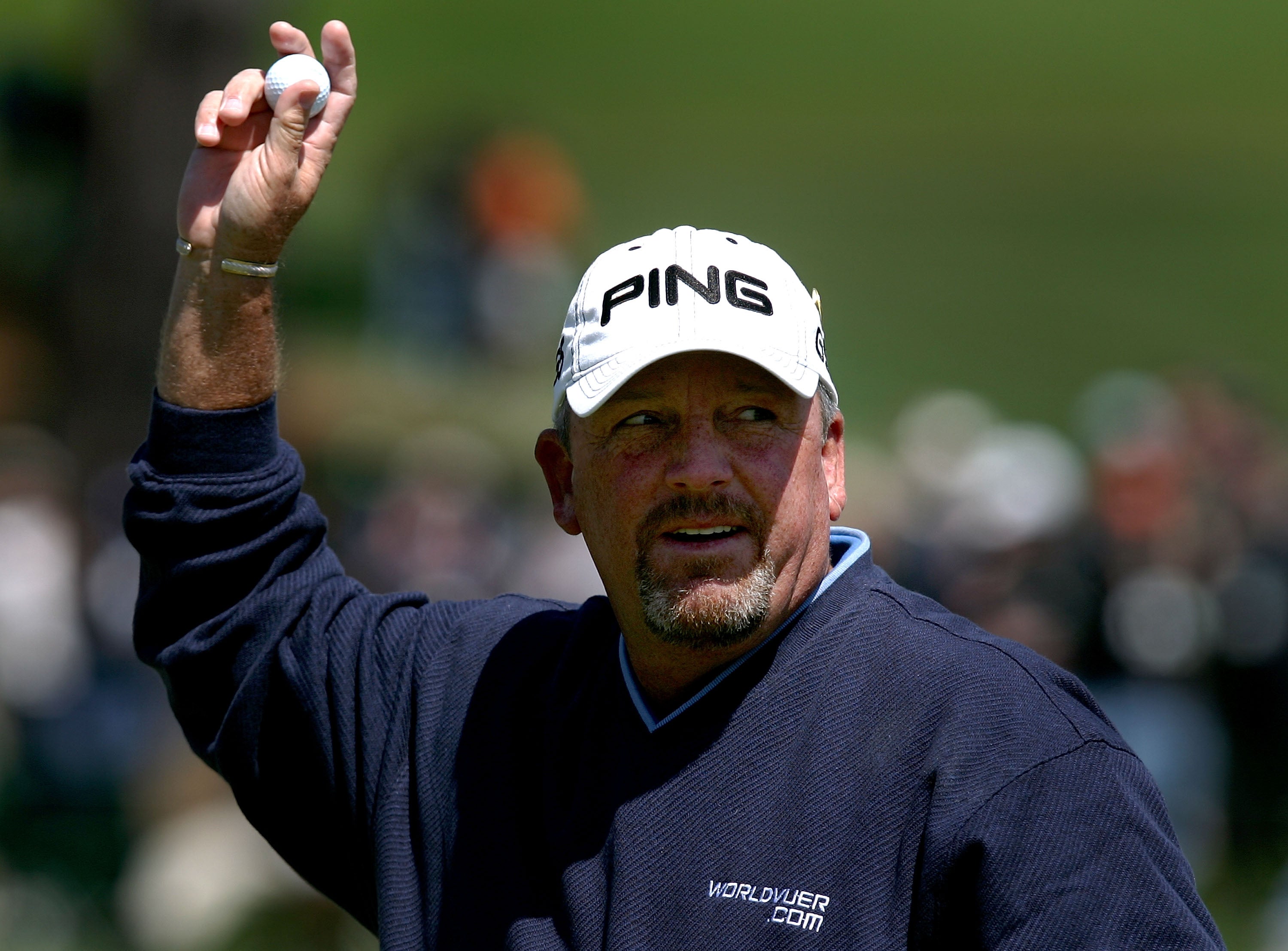Mark Calcavecchia pictured at Augusta National playing in his final Masters in 2008