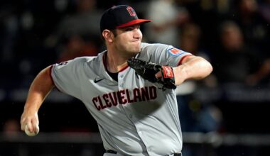 Cleveland Guardians pitcher Gavin Williams delivers to the Tampa Bay Rays during the first inning of a baseball game Friday, Sept. 5, 2025, in Tampa, Fla. (AP Photo/Chris O'Meara)