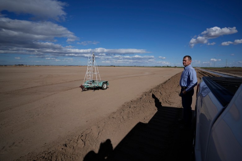 A farmer looks over a dry field in California's Imperial Valley