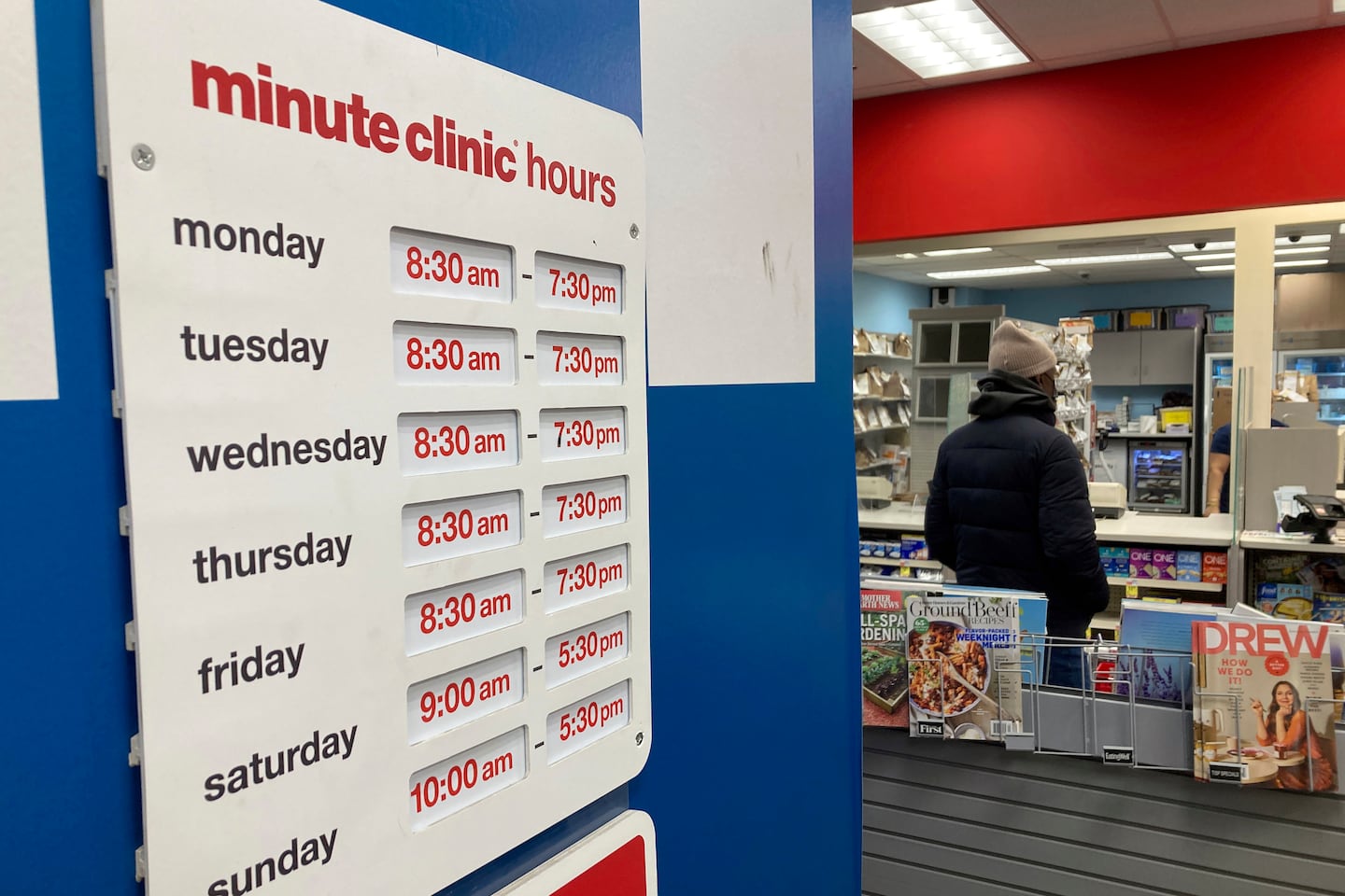 A CVS Pharmacy retailer drug store with a MinuteClinic and Health Hub is in the Harlem neighborhood of New York City on Friday, March 3, 2023. (AP Photo/Ted Shaffrey)