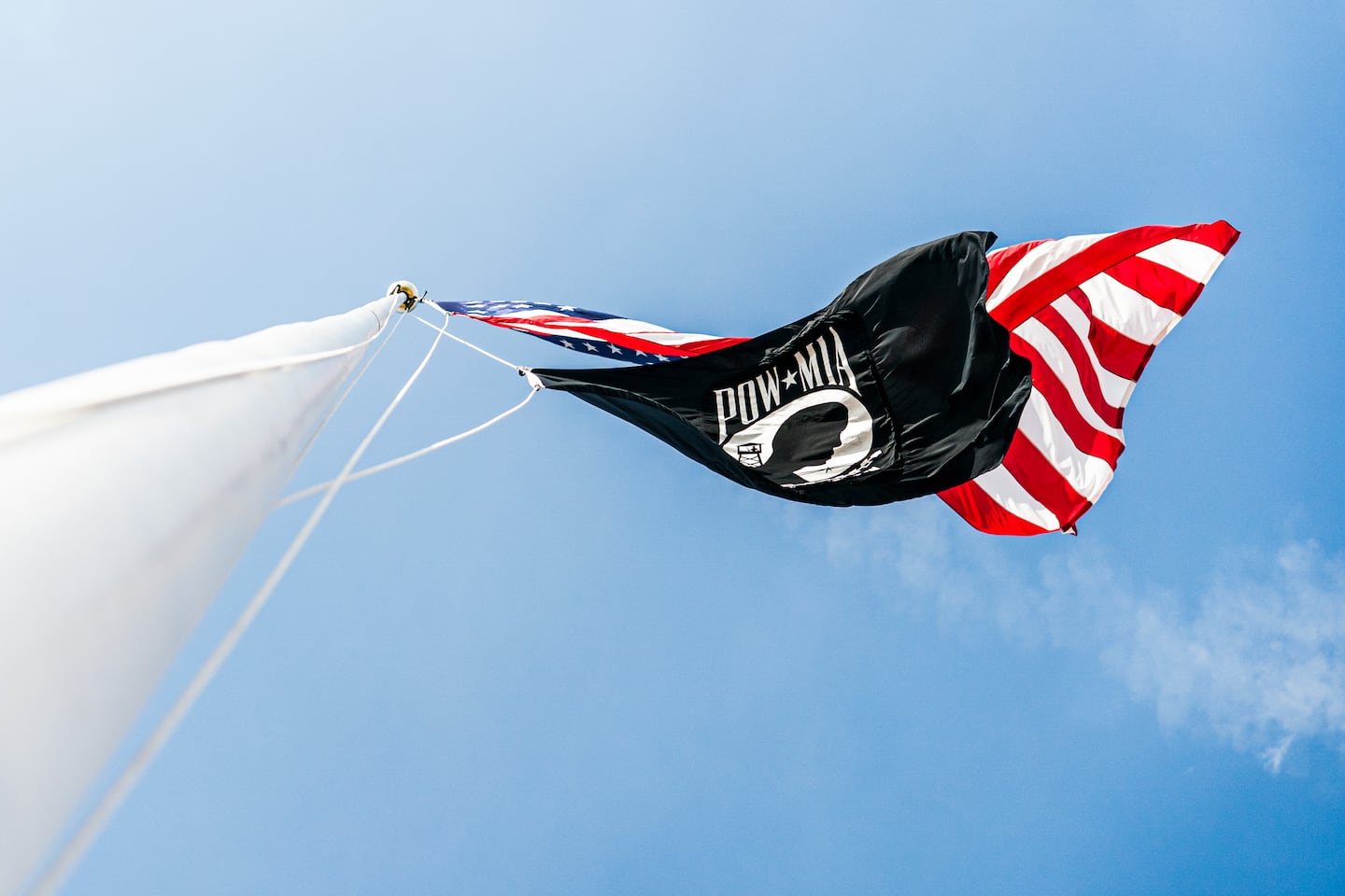 The American flag and POW MIA flag flew at Northampton VA Medical Center in Leeds.