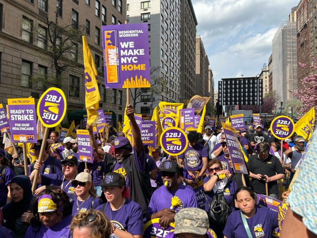 A "show of hands" vote was held to authorize the strike authorizing 34,000 building service workers across the city to walk off the job early next week. (Kerry Burke / New York Daily News)
