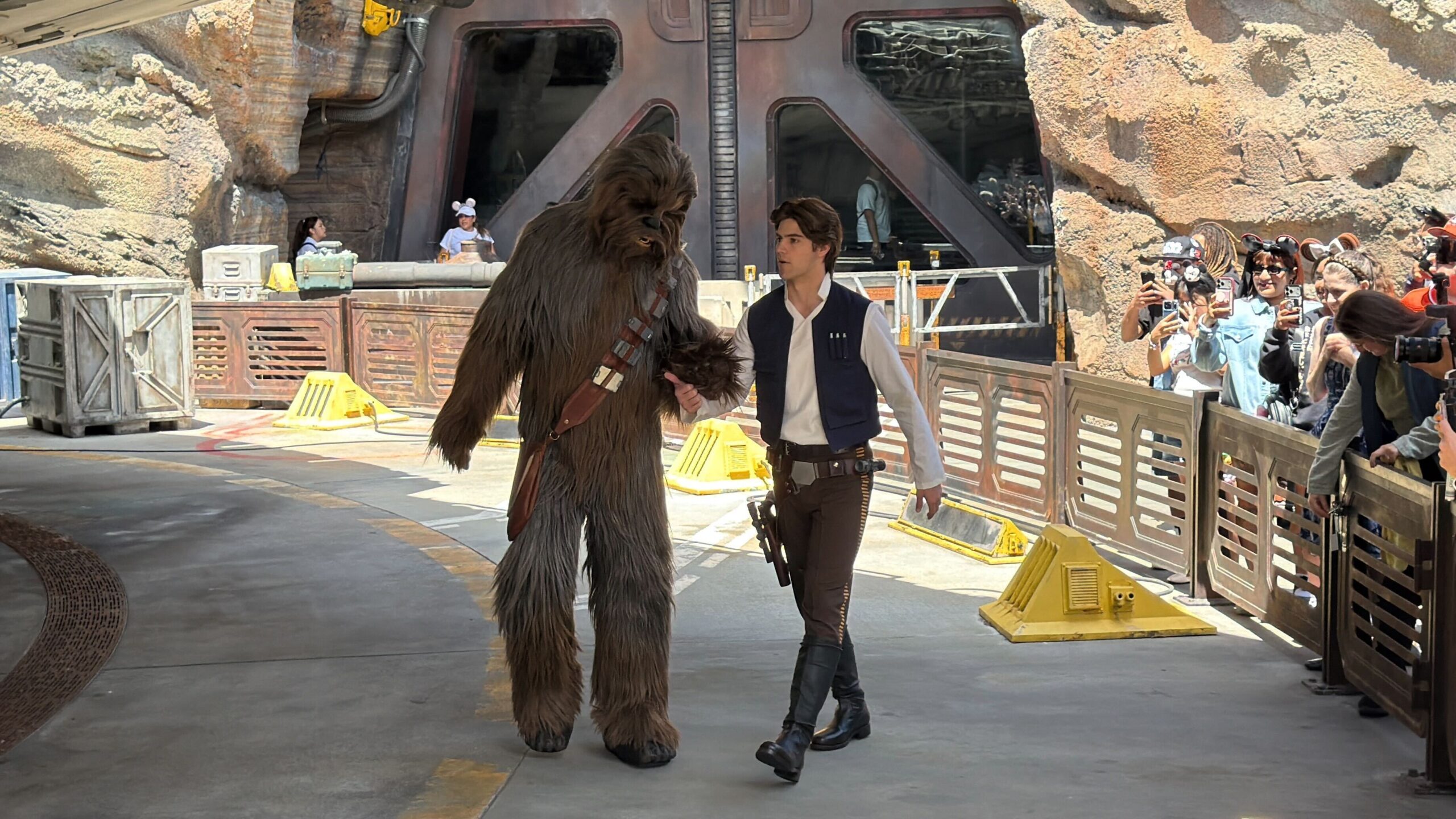 Han Solo and Chewbacca Meet and Greet in Star Wars: Galaxy's Edge in Disneyland