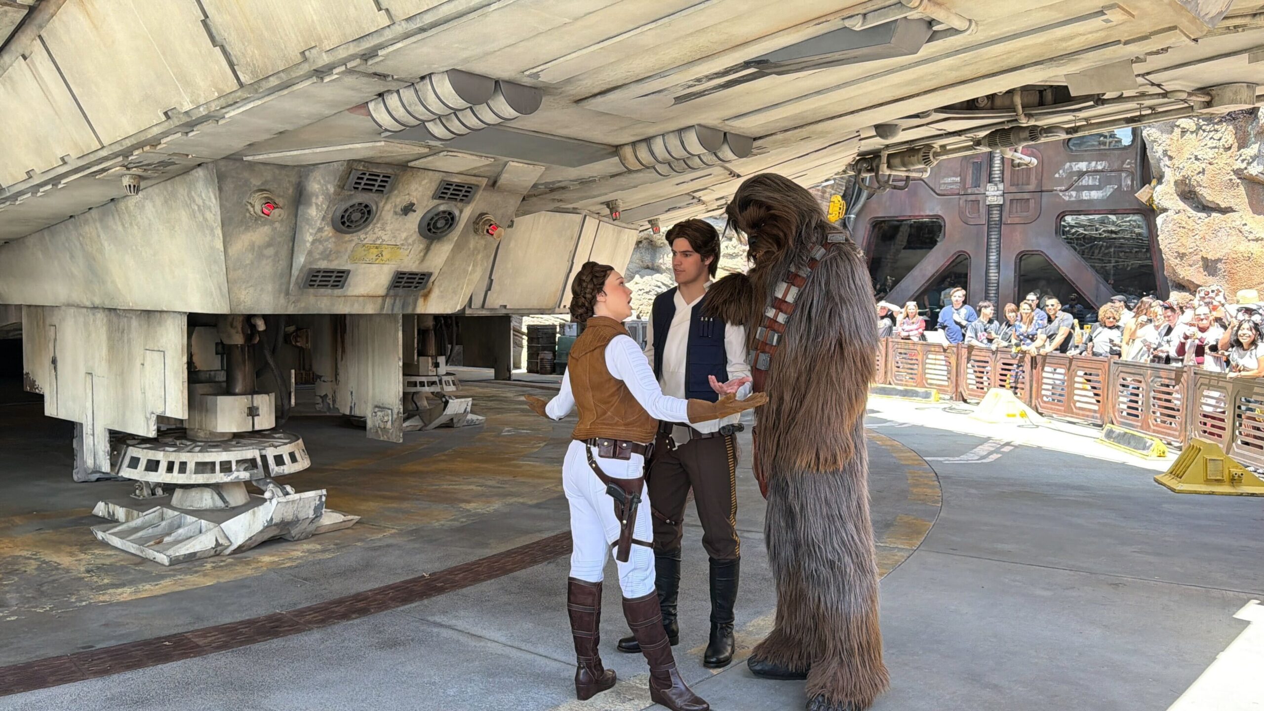 Han Solo and Chewbacca Meet and Greet in Star Wars: Galaxy's Edge in Disneyland