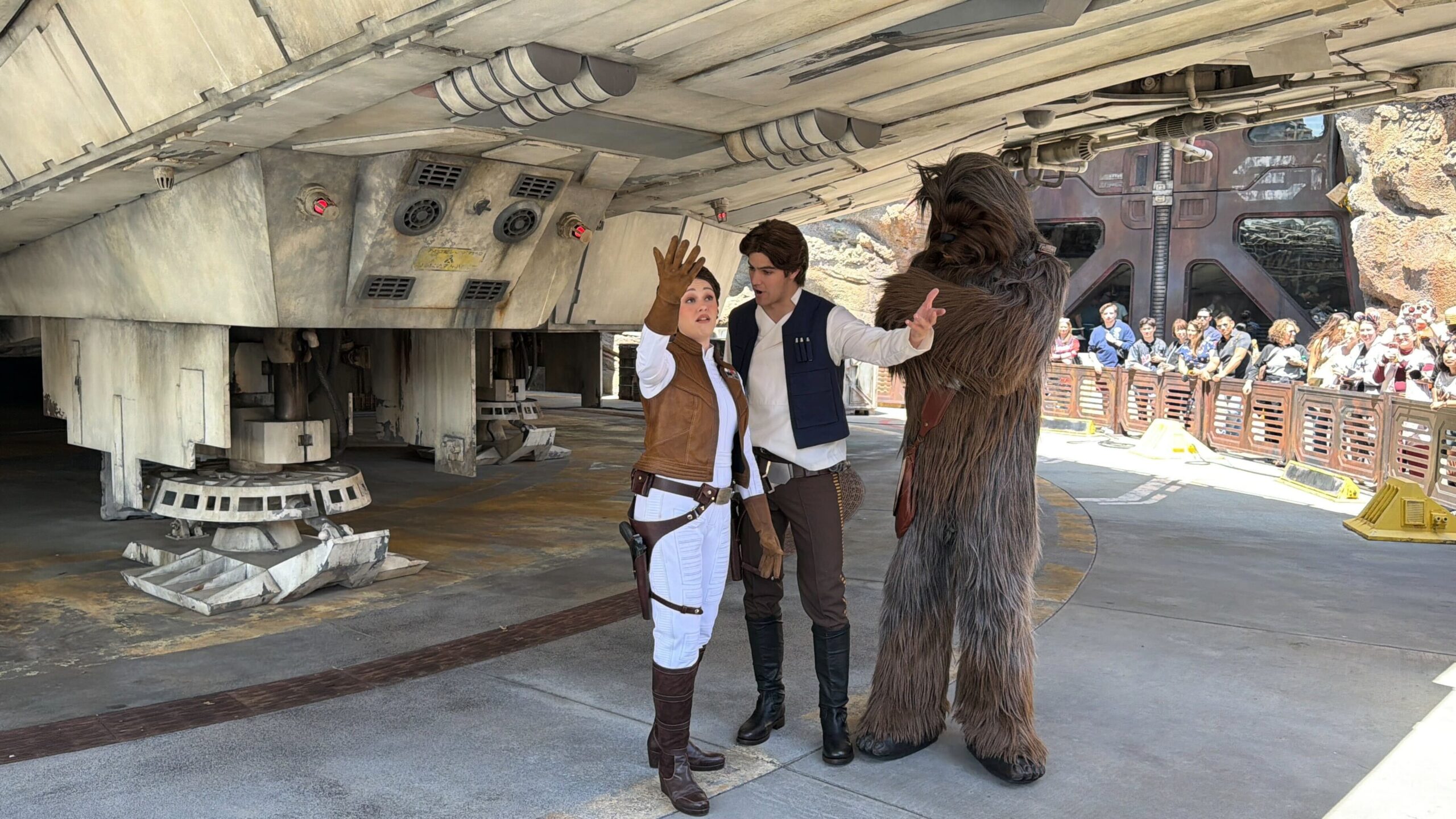 Han Solo and Chewbacca Meet and Greet in Star Wars: Galaxy's Edge in Disneyland