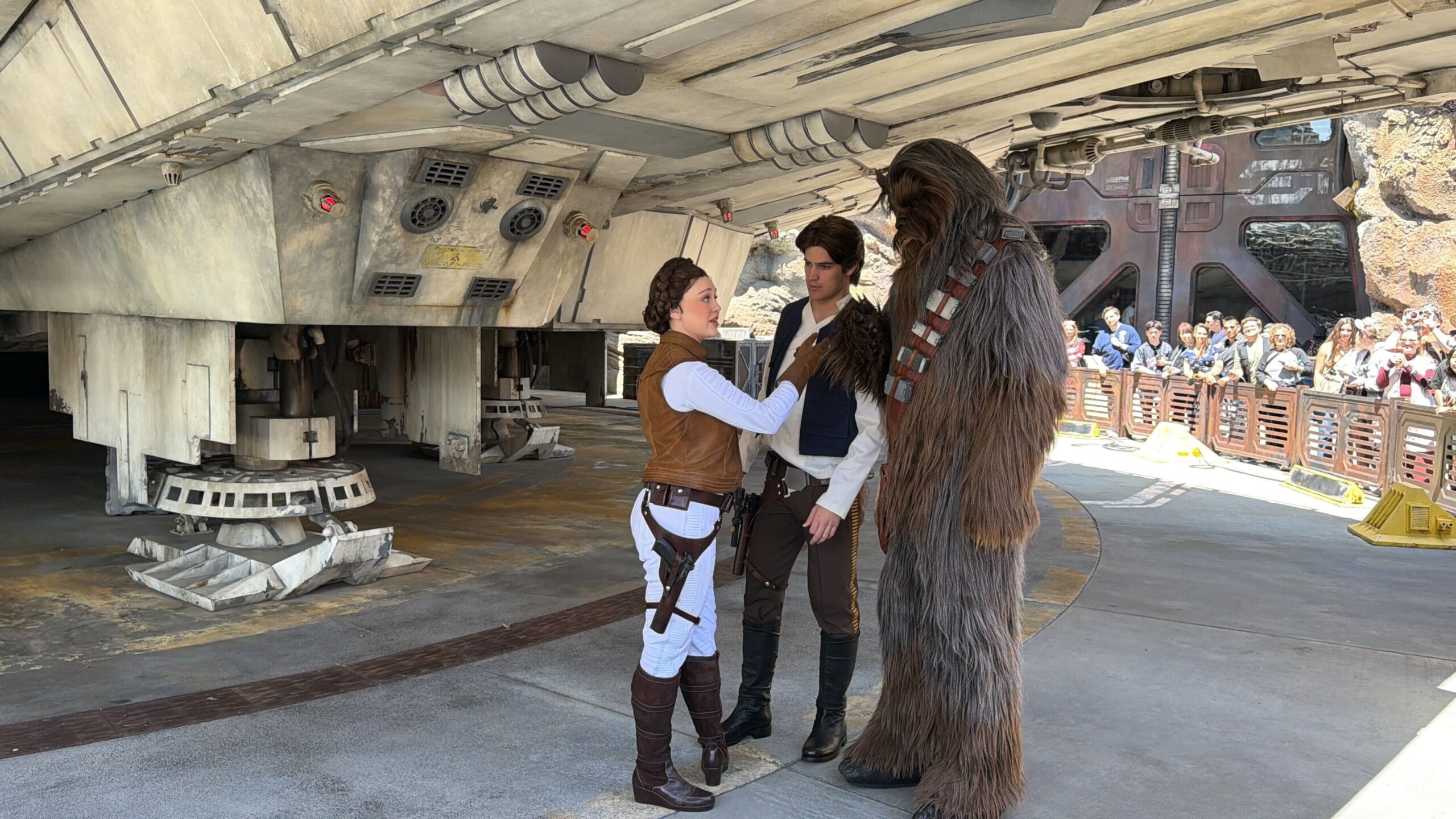 Han Solo and Chewbacca Meet and Greet in Star Wars: Galaxy's Edge in Disneyland