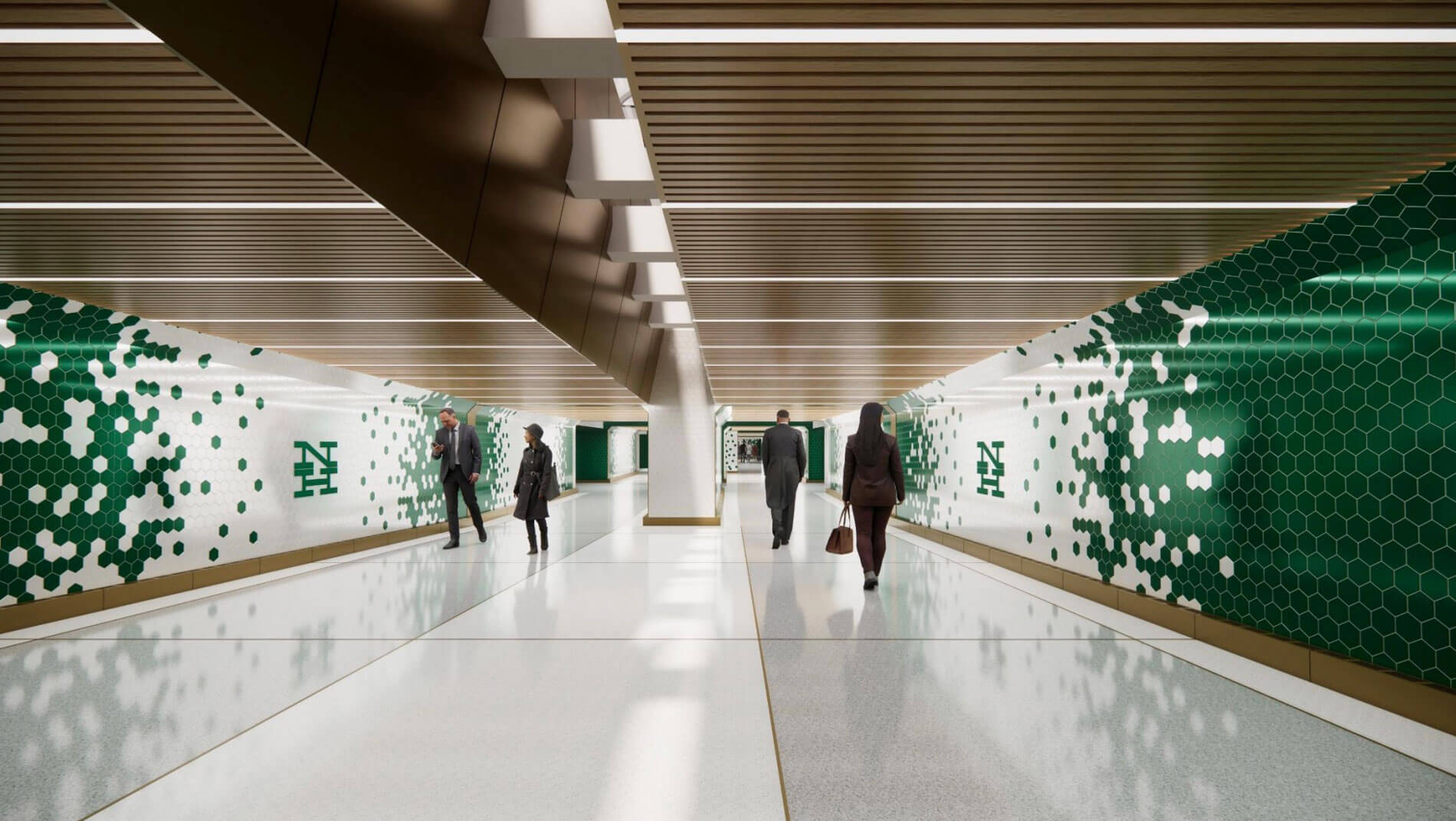 rendering of proposed tunnel with green and white tiles