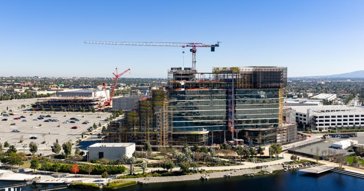 Glass exterior climbs at Inglewood's Kali Hotel development