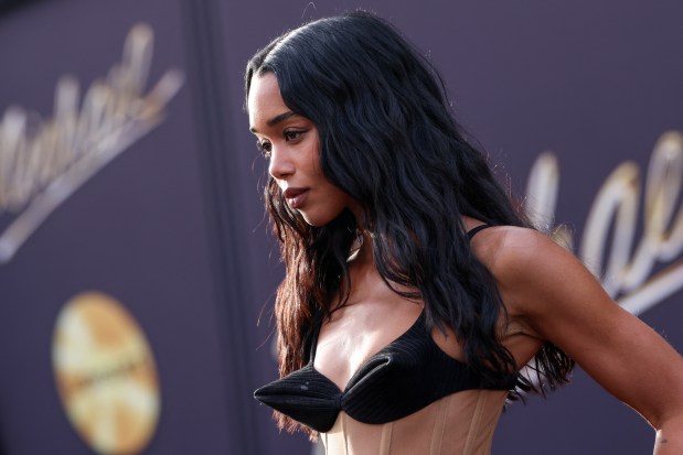 US actress Laura Harrier attends the Los Angeles premiere of Lionsgate's "Michael" at the Dolby Theatre in Hollywood, California on April 20, 2026. (Photo by VALERIE MACON / AFP via Getty Images)