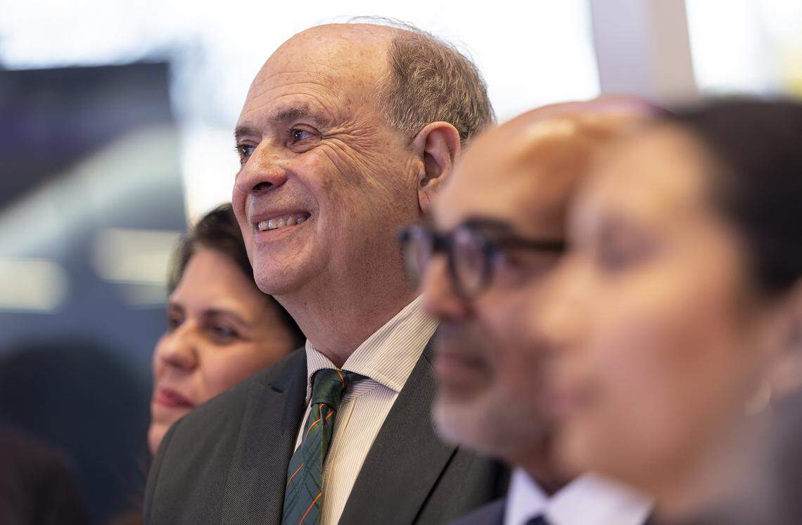 Miami-Dade County Commissioner Juan Carlos Bermudez attends a preview event of a new emergency room at Jackson Memorial Hospital on Thursday, April 16, 2026, in Miami, Fla.
