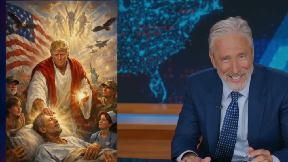 Jon Stewart Slams Donald Trump For Jesus Photo Was 'Me as a Doctor'