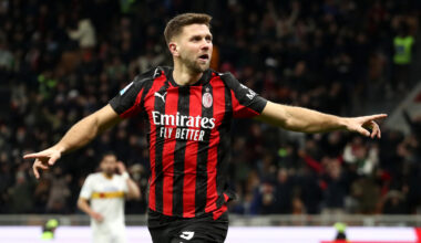 MILAN, ITALY - JANUARY 18: Niclas Fullkrug of AC Milan celebrates scoring his team