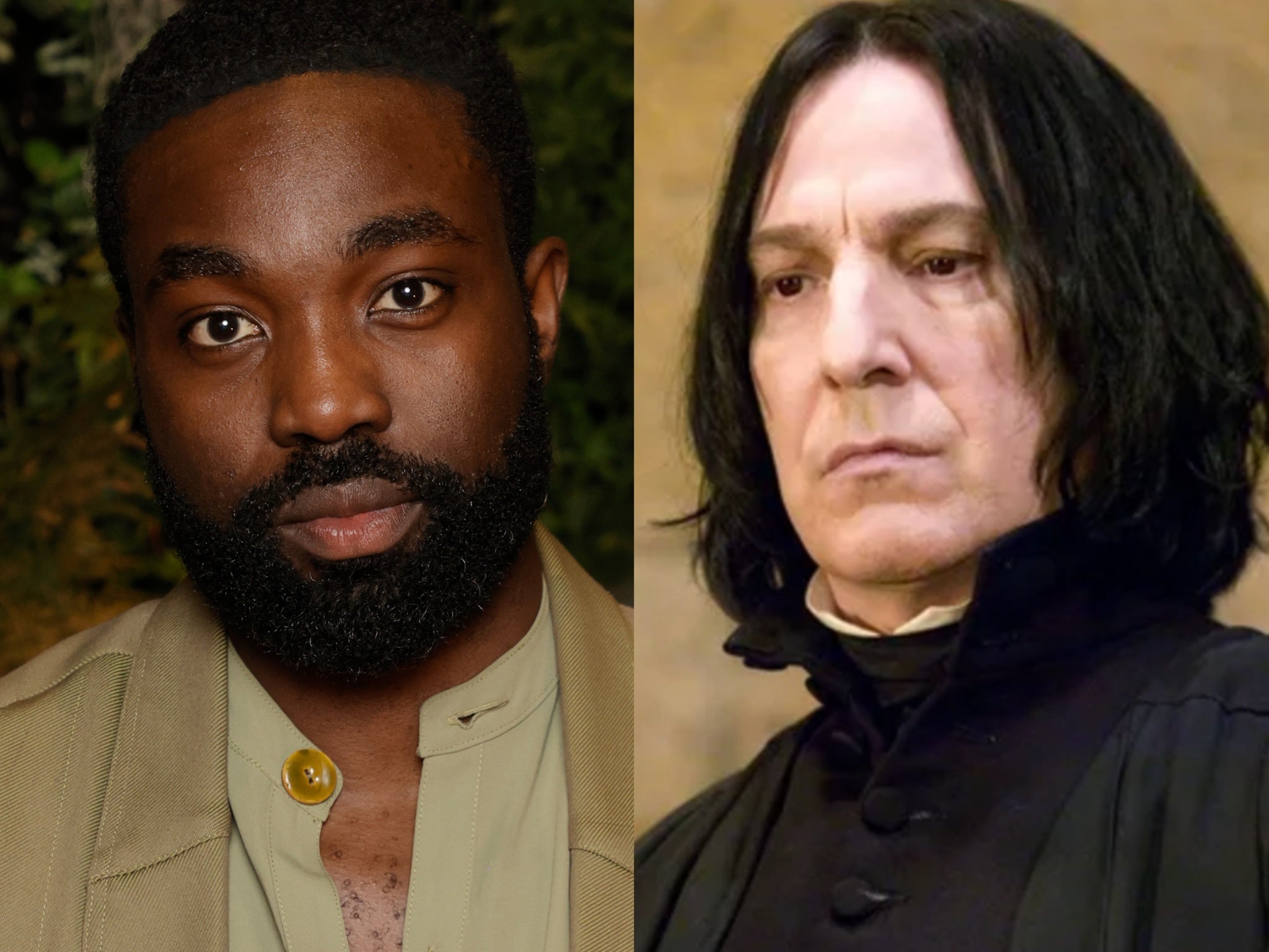 Paapa Essiedu (left) is playing Professor Snape, who was previously played by Alan Rickman (right)