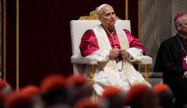 Pope Leo XIV leads a vigil for peace inside St. Peter's Basilica at the Vatican, Saturday, April 11, 2026. (AP Photo/Gregorio Borgia)