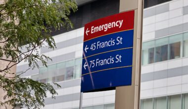 An emergency sign at Brigham and Women's Hospital in Boston in 2024.