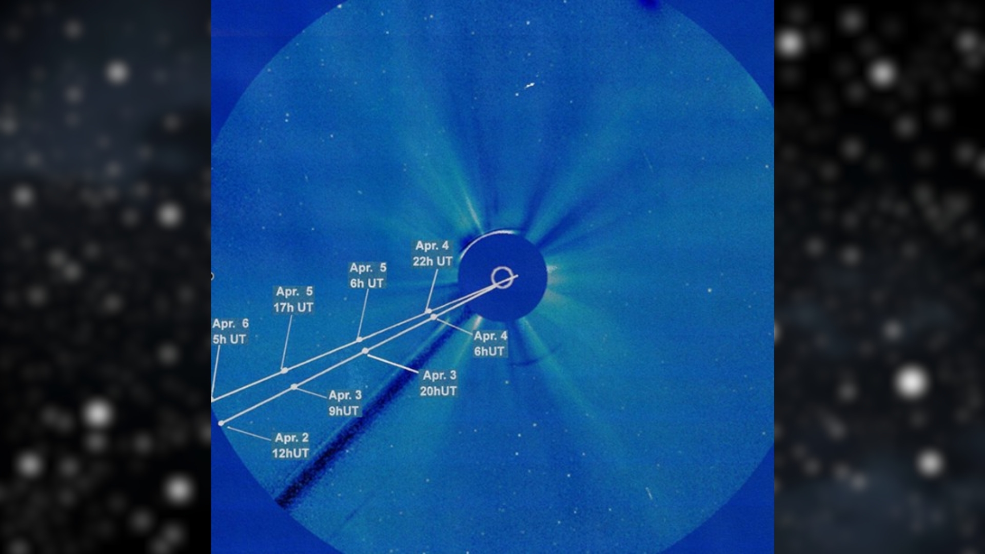 graphic showing the possible location of comet maps as viewed from SOHO.
