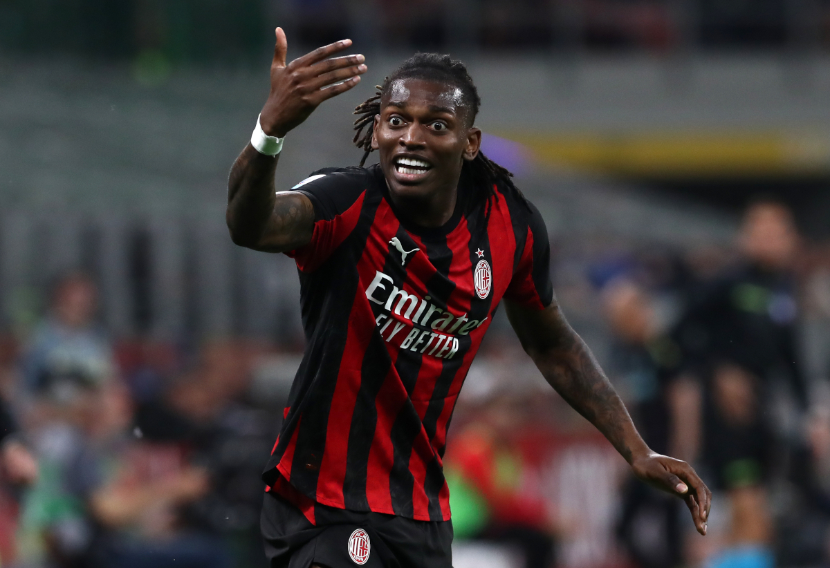 MILAN, ITALY - APRIL 26: Rafael Leao of AC Milan reacts during the Serie A match between AC Milan and Juventus FC at Giuseppe Meazza Stadium on April 26, 2026 in Milan, Italy. (Photo by Marco Luzzani/Getty Images)